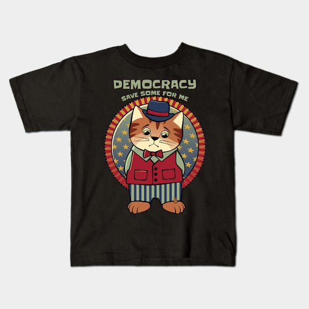 Save Democracy Patriotic Cat Kids T-Shirt by Sue Cervenka